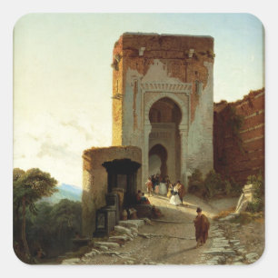Porte de Justice, Alhambra, Granada (Öl auf Quadratischer Aufkleber