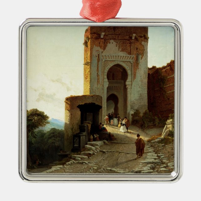 Porte de Justice, Alhambra, Granada (Öl auf Silbernes Ornament (Vorne)
