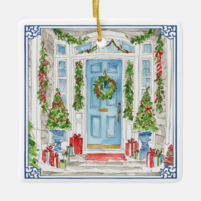 Porte de Noël Aquarelle Arbre de Noël Ornement (Devant)