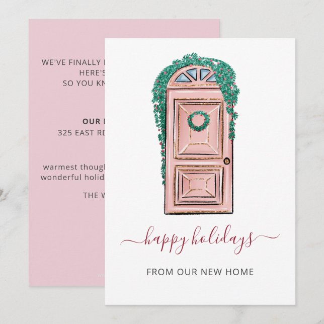 Porte de Noël rose Weve Moved Carte de vacances (Devant / Derrière)