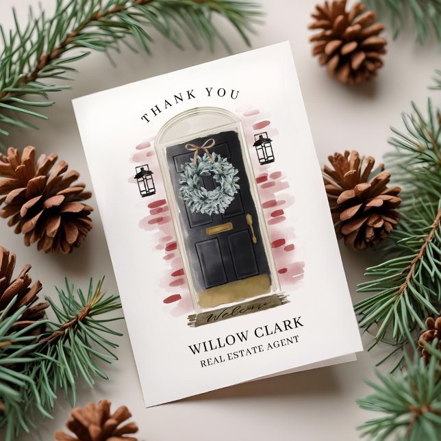 Porte d'entrée et Merci de courroie noire (Black Watercolor Front Door & Wreath Thank You
)