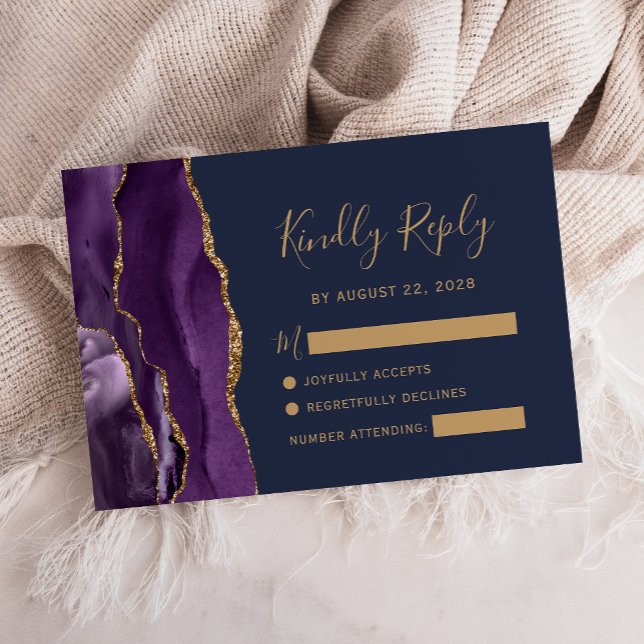 Porte d'or violet Marine Blue Wedding Carte RSVP (Créateur téléchargé)