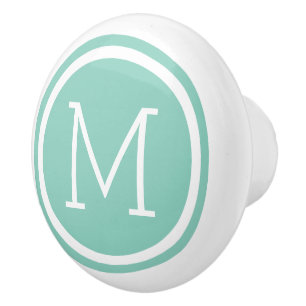 Porte En Céramique Aqua Monogramme Bouton de tiroir personnalisé