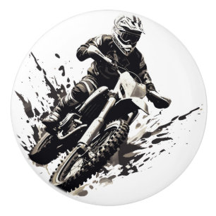 Porte En Céramique Bouton de moto élégant noir et blanc