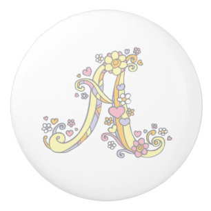 Porte En Céramique Bouton décoré d'un monogramme décoratif de poig