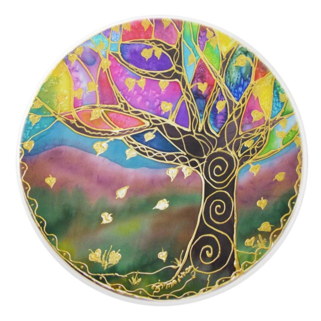 Porte En Céramique / Boutons À Dessiner - Arbre De (Devant)