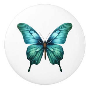 Porte En Céramique Élégant Papillon de Teal Bouton de Tiroir Turquois