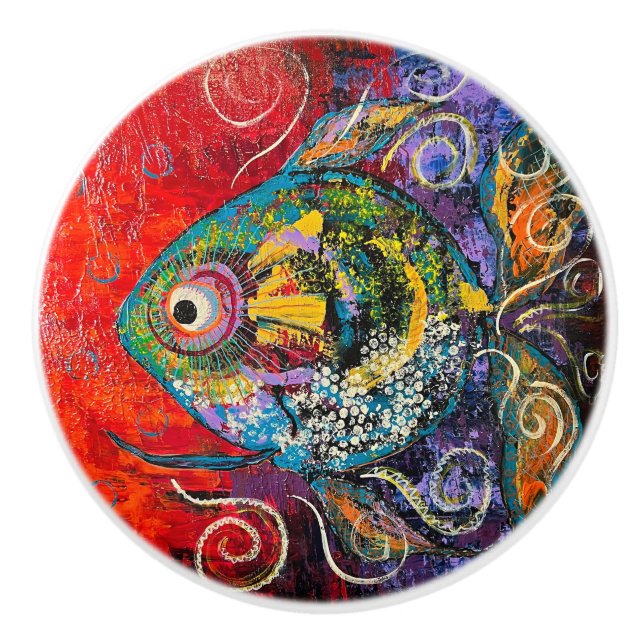 Porte En Céramique Tirage de bouton de poisson (Devant)