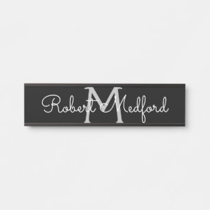 Porte Monogramme Noir & Blanc Moderne Plaque de no