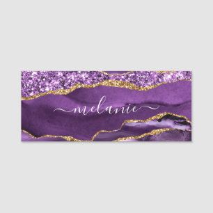 Porte-nom Agate Violet Parties scintillant Or Votre nom Bali