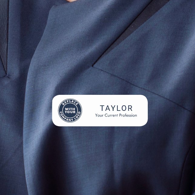 Porte-nom Ajouter un logo d'entreprise Conférence des employ (Business Logo Modern Minimalist Company Employees Name Tag)