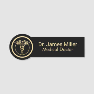Porte-nom Ajouter Votre Nom Médicale Caduceus Symbole Black 