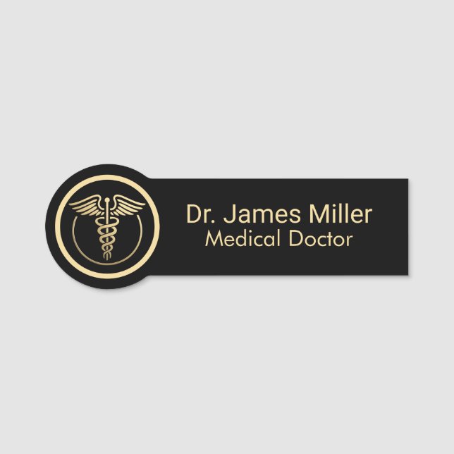 Porte-nom Ajouter Votre Nom Médicale Caduceus Symbole Black  (Devant)