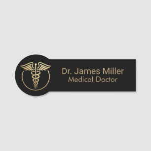 Porte-nom Ajouter Votre Nom Médicale Caduceus Symbole Black 