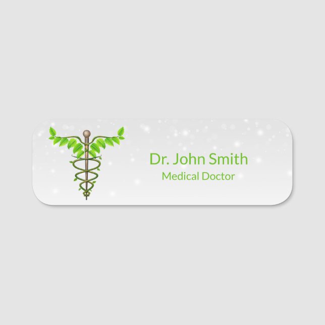 Porte-nom Alternative Médicale Caduceus Vert Feuilles Blanc (Devant)