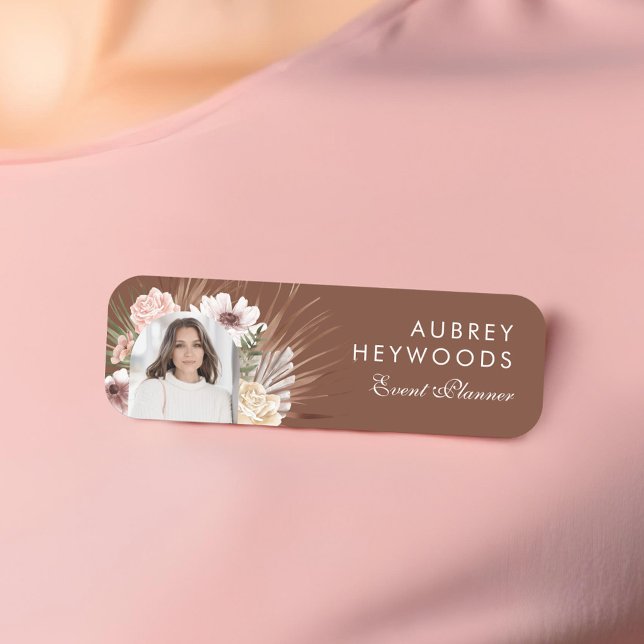 Porte-nom Aquarelle Chic Bohème Moderne Florales Photo Arch (Modern Chic Bohemian Watercolor Florals Photo Arch Name Tag)