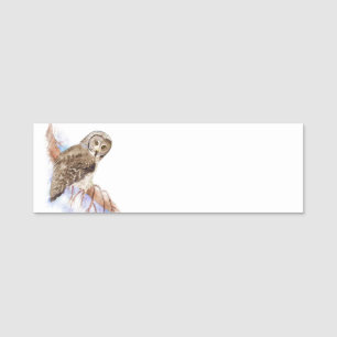 Porte-nom Aquarelle Grande Chouette gris Oiseau Nature anima