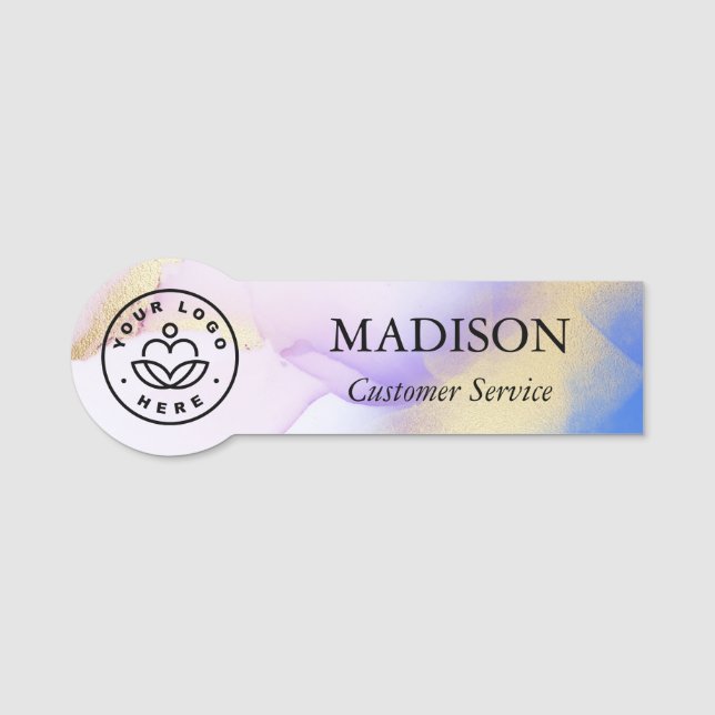 Porte-nom Aquarelle Lilac Luxury Gold Nom personnalisé (Devant)