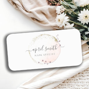 Porte-nom Aquarelle rose pâle Or Cercle Floral