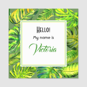 Porte-nom Aquarelle Vert clair Palm Feuille Grand Carré