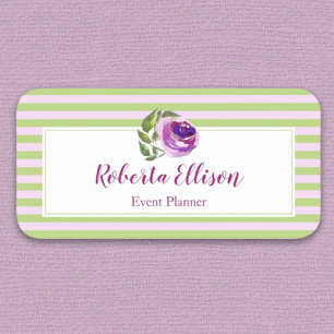 Porte-nom Aquarelle violet Rose Floral Stripes Business