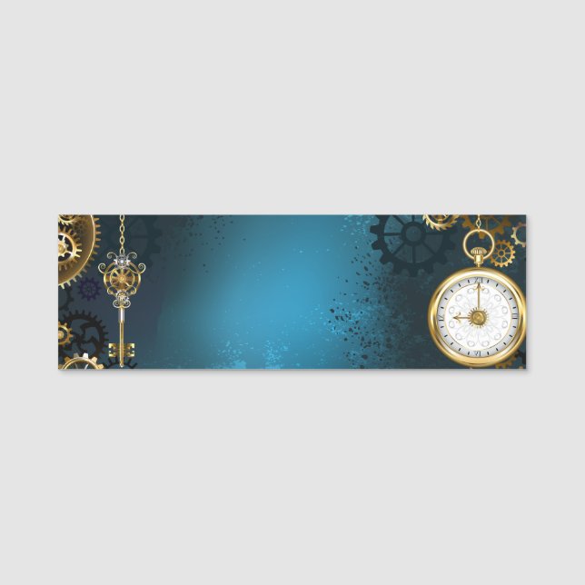 Porte-nom Arrière - plan turquoise à vapeur avec Gears (Devant)