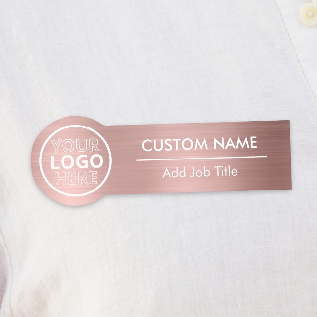Porte-nom Arrondi Rose métallique brossé employé d'or (Rounded Brushed Metallic Rose Gold Employee Name Tag
)