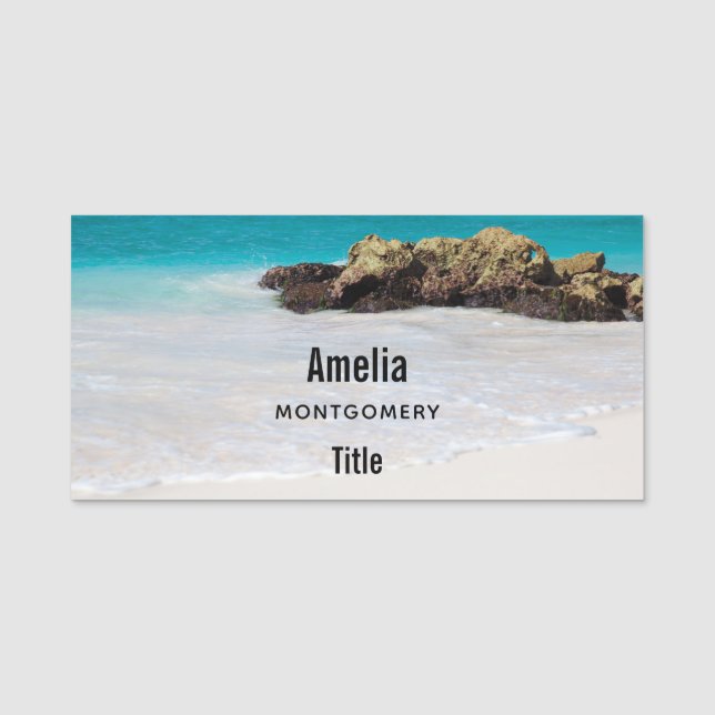 Porte-nom Azure Ocean Sandy Beach Photo (Devant)