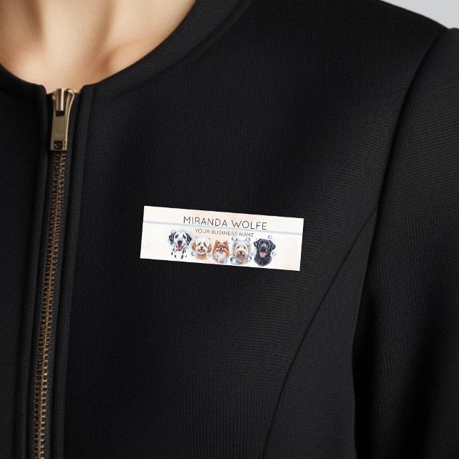 Porte-nom Bain de chien adorable avec bulles, aquarelle (Créateur téléchargé)