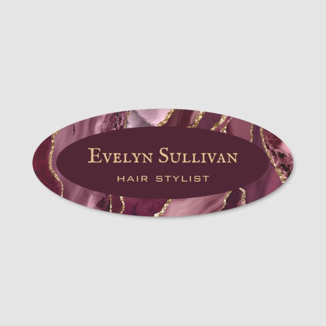 Porte-nom Balise Burgundy Gold Agate Name (Devant)