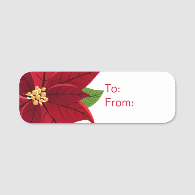 Porte-nom Balise cadeau de Noël Poinsettia (Devant)