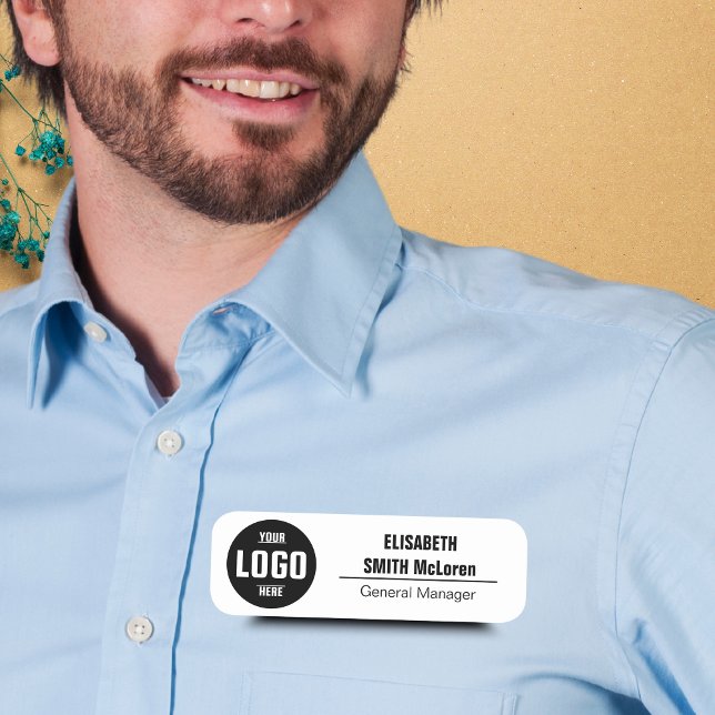 Porte-nom Balise de nom magnétique du logo personnalisé - Fa (Custom Logo Magnetic Name Tag - Faux Gold Design)