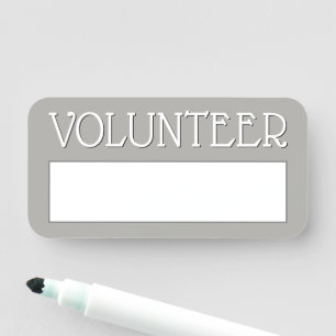 Porte-nom Balise de nom Simple, Grey "VOLUNTEER"