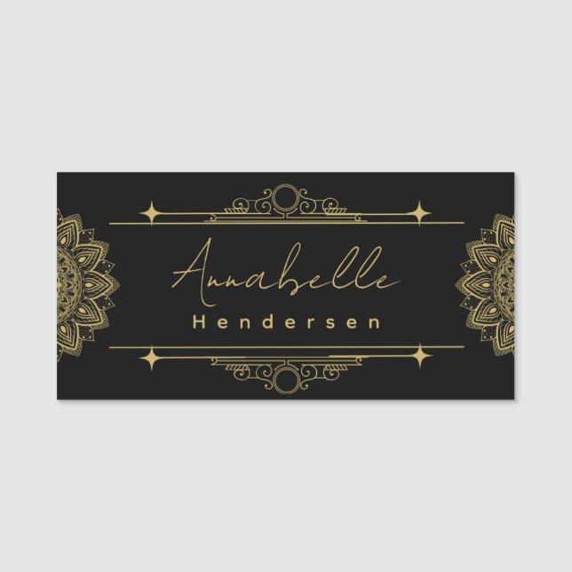 Porte-nom Balise Elegante Gold & Black Name (Devant)