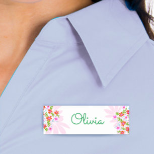 Porte-nom Balise Nom de l'employé floral du script mou