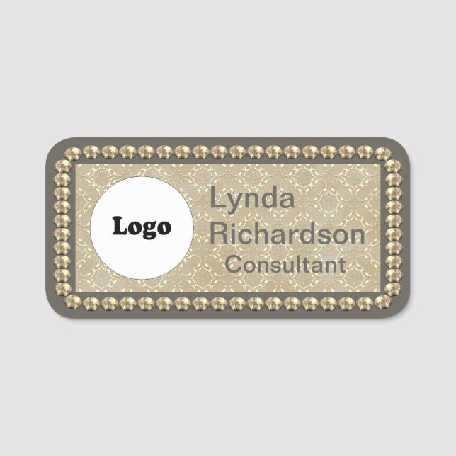 Porte-nom BALISE Taupe Neutre Beige et or Bling NAME (Devant)