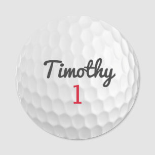 Porte-nom Ball de golf Dimples avec nom noir Numéro rouge