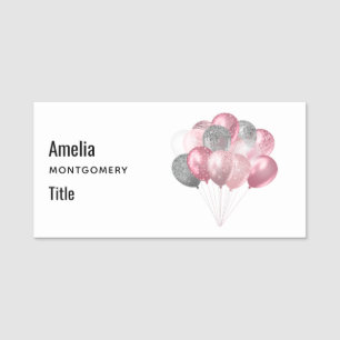Porte-nom Ballons de parties scintillant rose et argent
