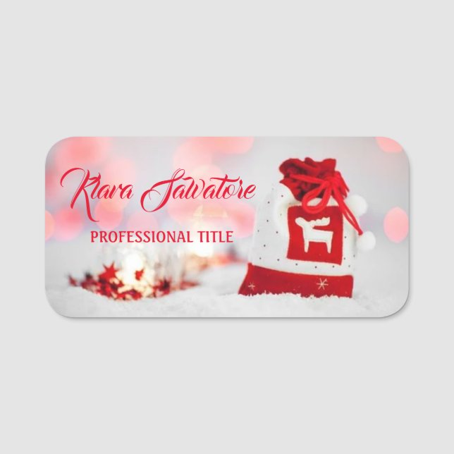 Porte-nom Beau Noël moderne sac cadeau rouge (Devant)