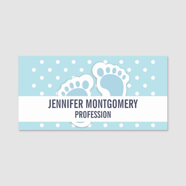 Porte-nom Bébé bleu mou Pieds de garçon (Devant)