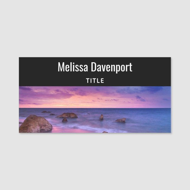 Porte-nom Belle photo côtière du coucher de soleil (Devant)