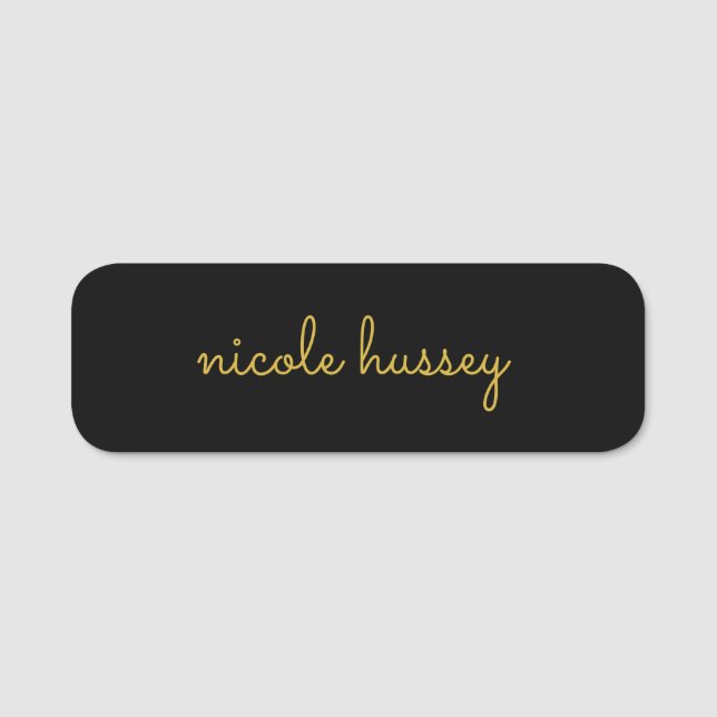 Porte-nom Black and Gold Script  | Stylish Monogram Modern (Devant)