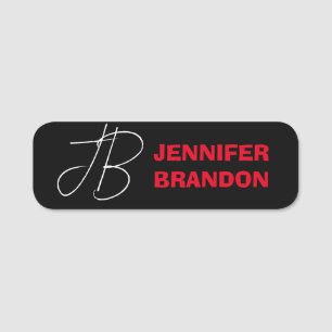 Porte-nom Black White Red Handwriting Monogramme Ajouter un 