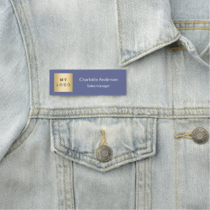 Porte-nom Bleu blanc logo entreprise employé élégant