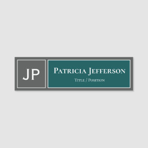 Porte-nom Bleu foncé Vert Turquoise & gris : Monogramme prof