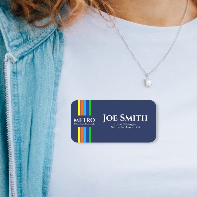 Porte-nom Bleu Nom commercial Urban Modern Vertical Stripes (Créateur téléchargé)