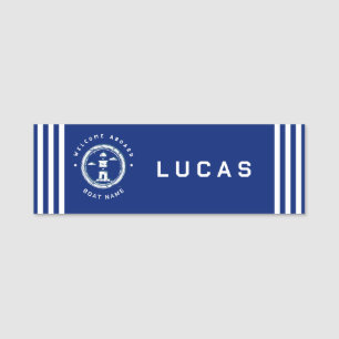Porte-nom Blue Nautical Ancre yacht club bateau phare