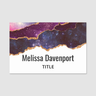 Porte-nom Blue & Purple Space & Stars Agate moderne