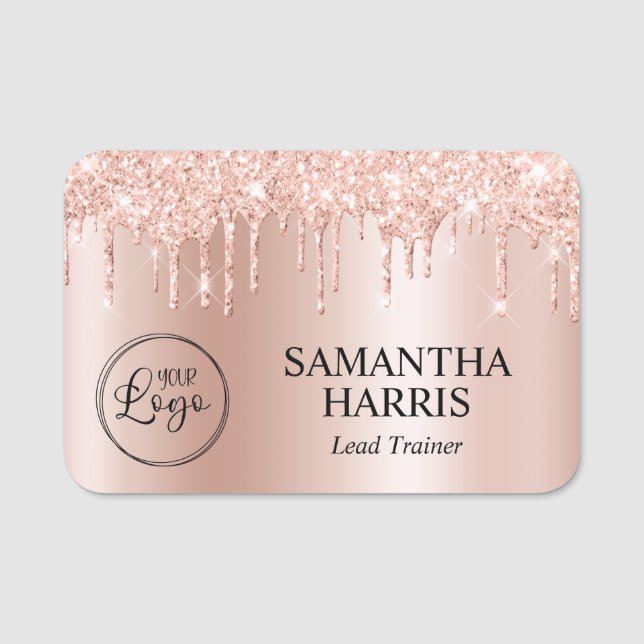 Porte-nom Blush Glitter Drips Pale Rose Gold Ombre (Devant)