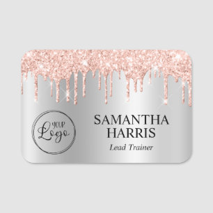 Porte-nom Blush Paillettes Gouttes Ombre Argentée Brillante